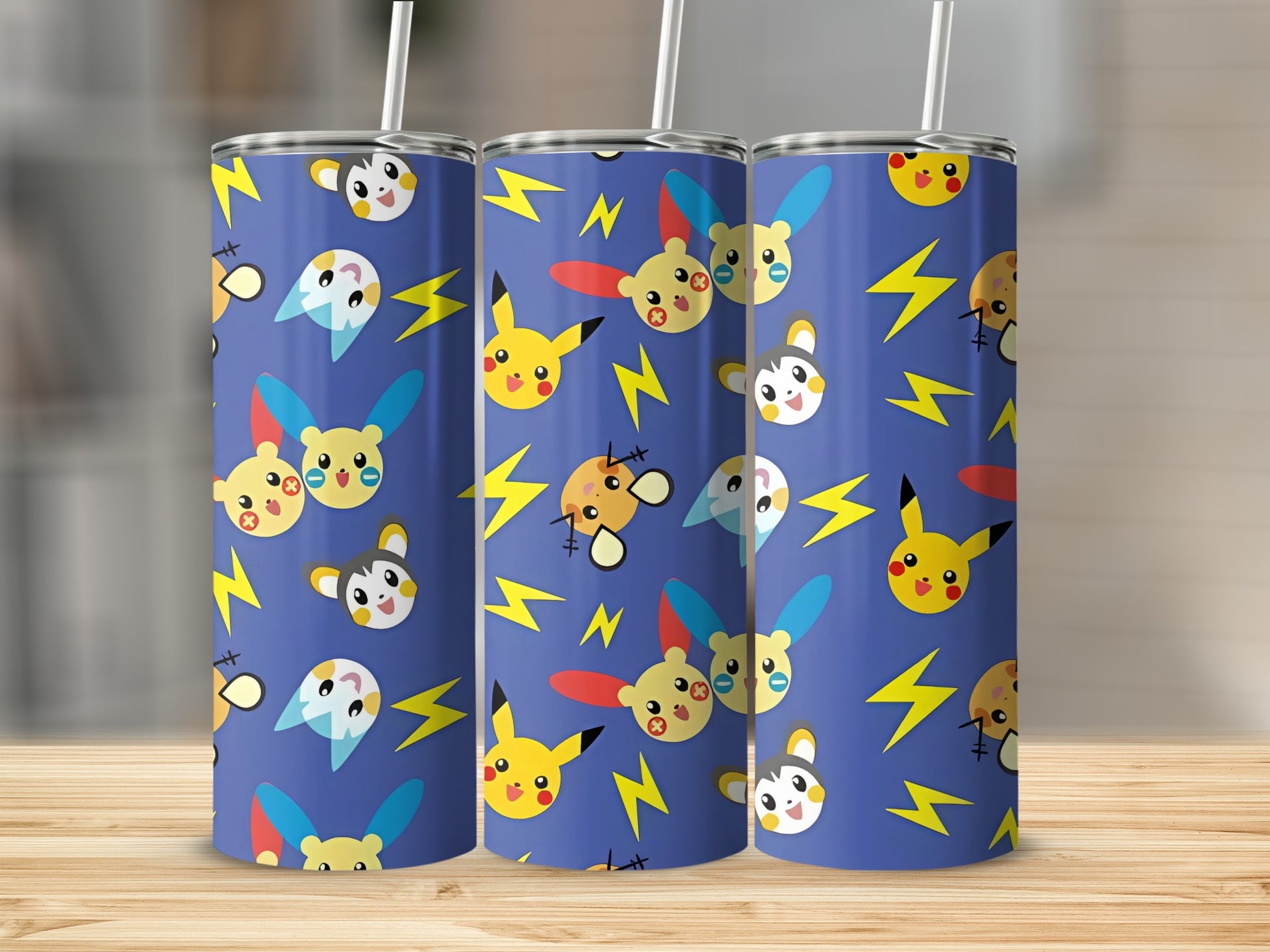 Cute Pikachu Design Lightning Bolt Tumbler Cups