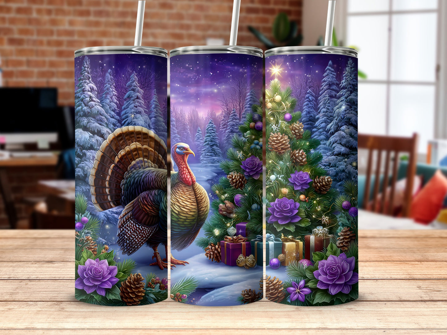 Festive Winter Scene with Peacock Design Tumbler