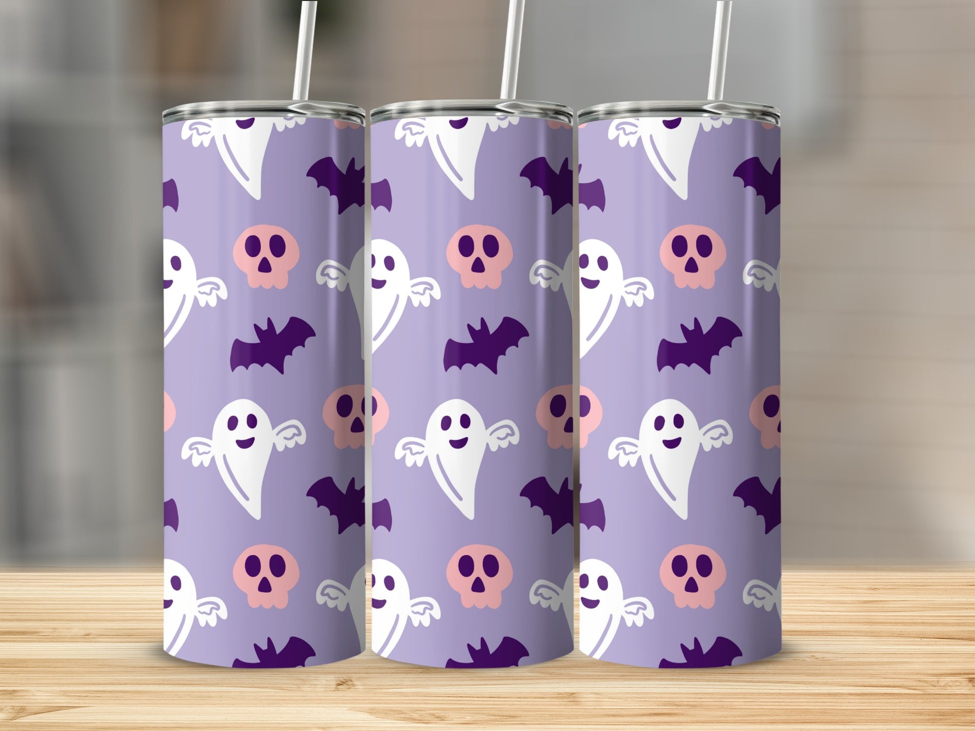 Cute Halloween Ghosts Skulls and Bats Pattern Tumbler