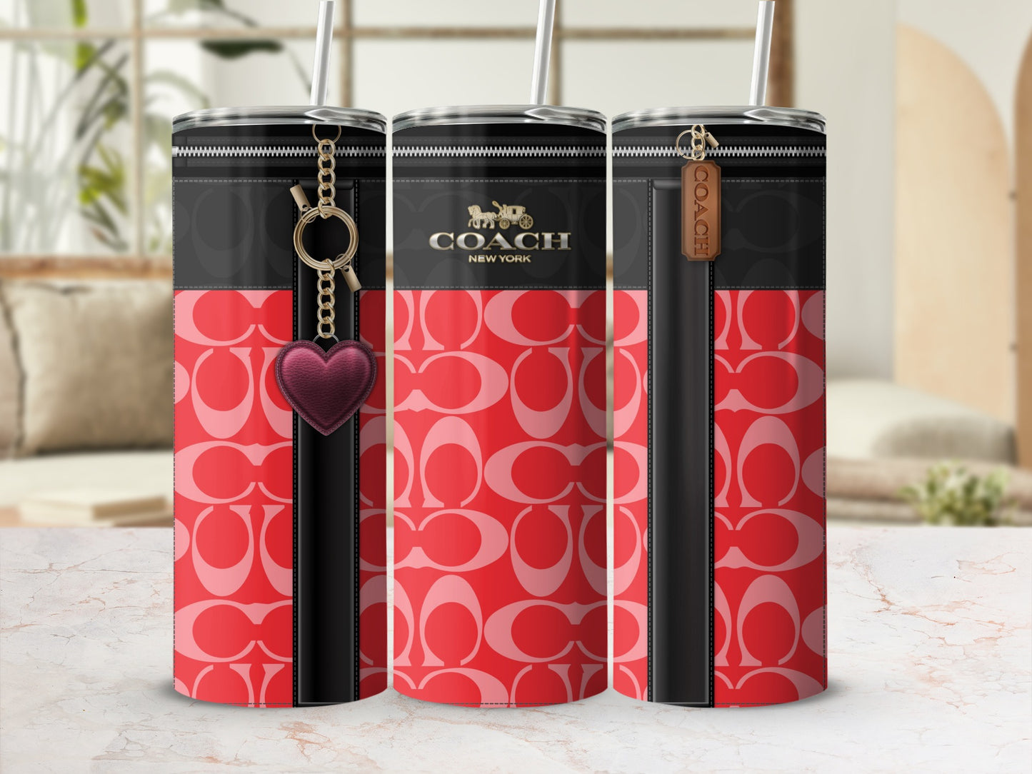 Stylish Coach Tumblers with Heart and Tag Accessories