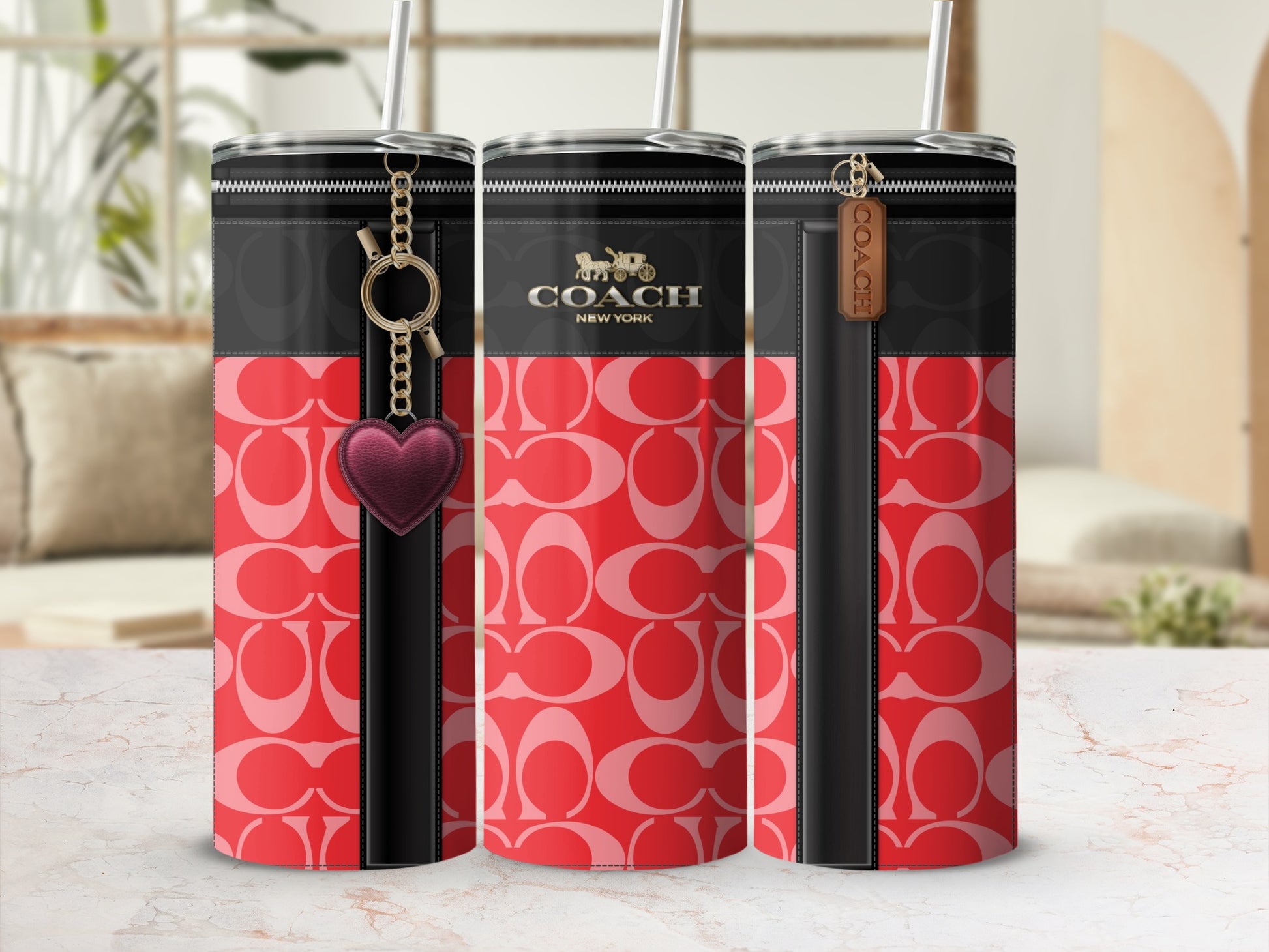 Stylish Coach Tumblers with Heart and Tag Accessories