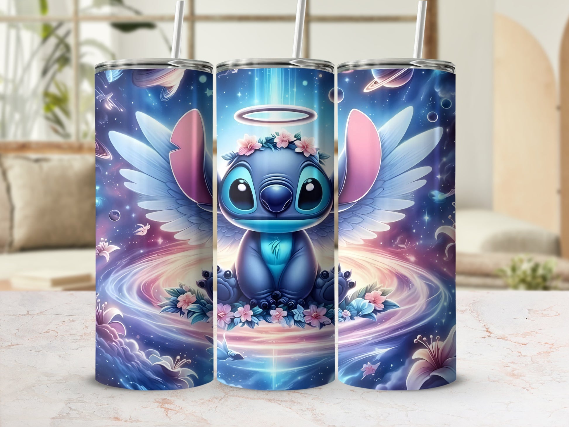 Cute Alien Angel Design Tumbler with Straw