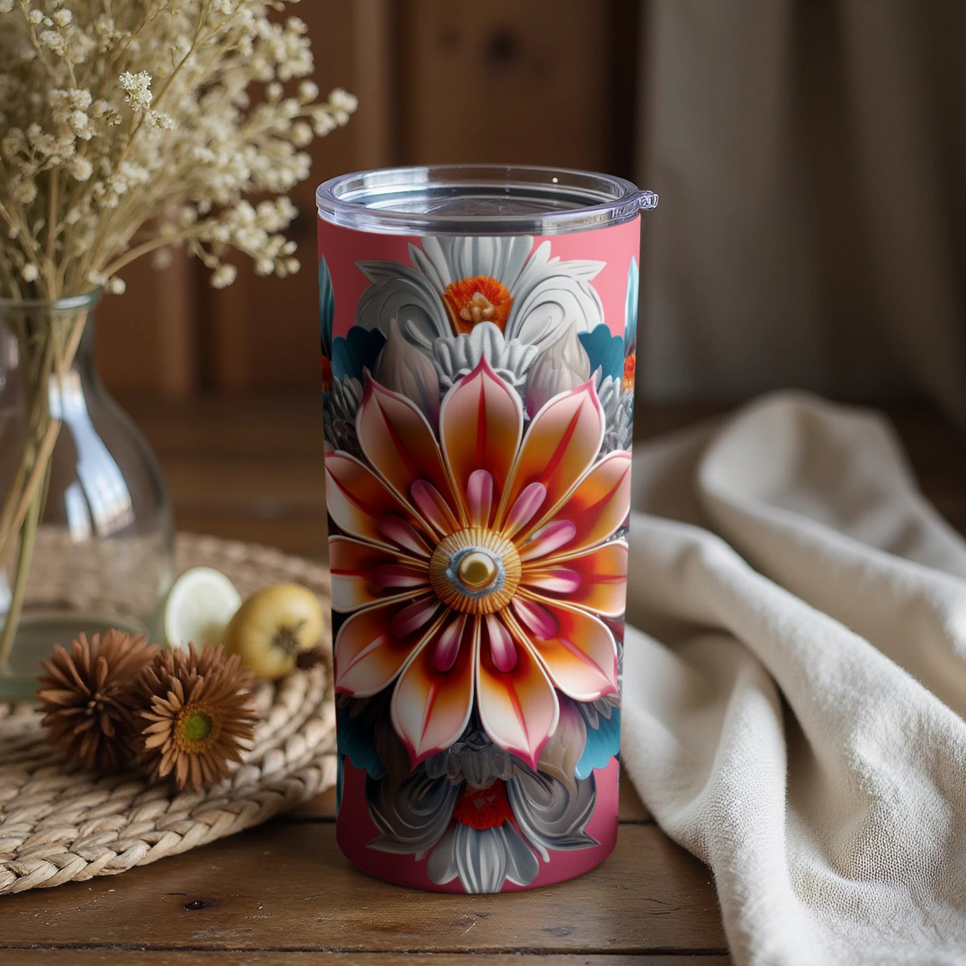 Floral Pattern Insulated Tumbler for Hot and Cold Beverages