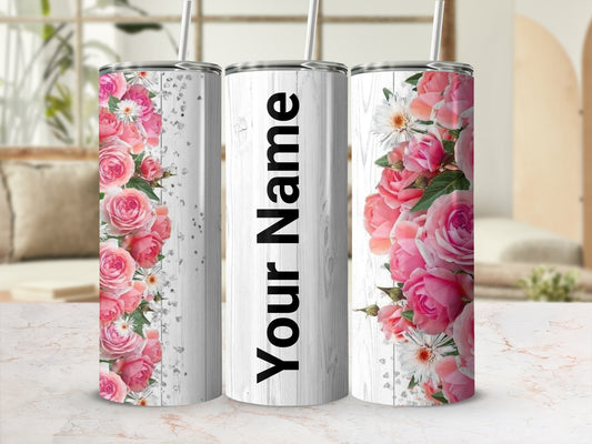 Personalized Floral Design Tumbler with Custom Name