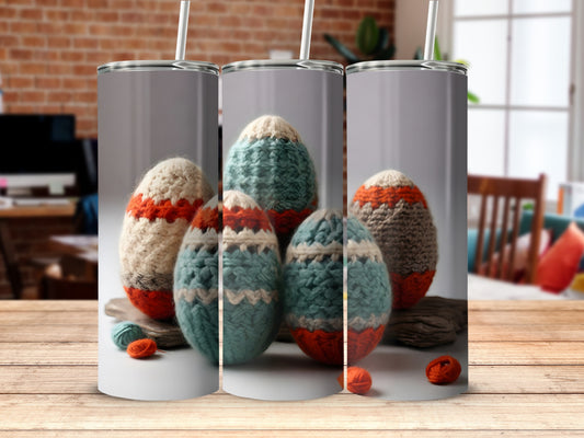 Knitted Eggs Orange Blue White Yarn Balls Design product type