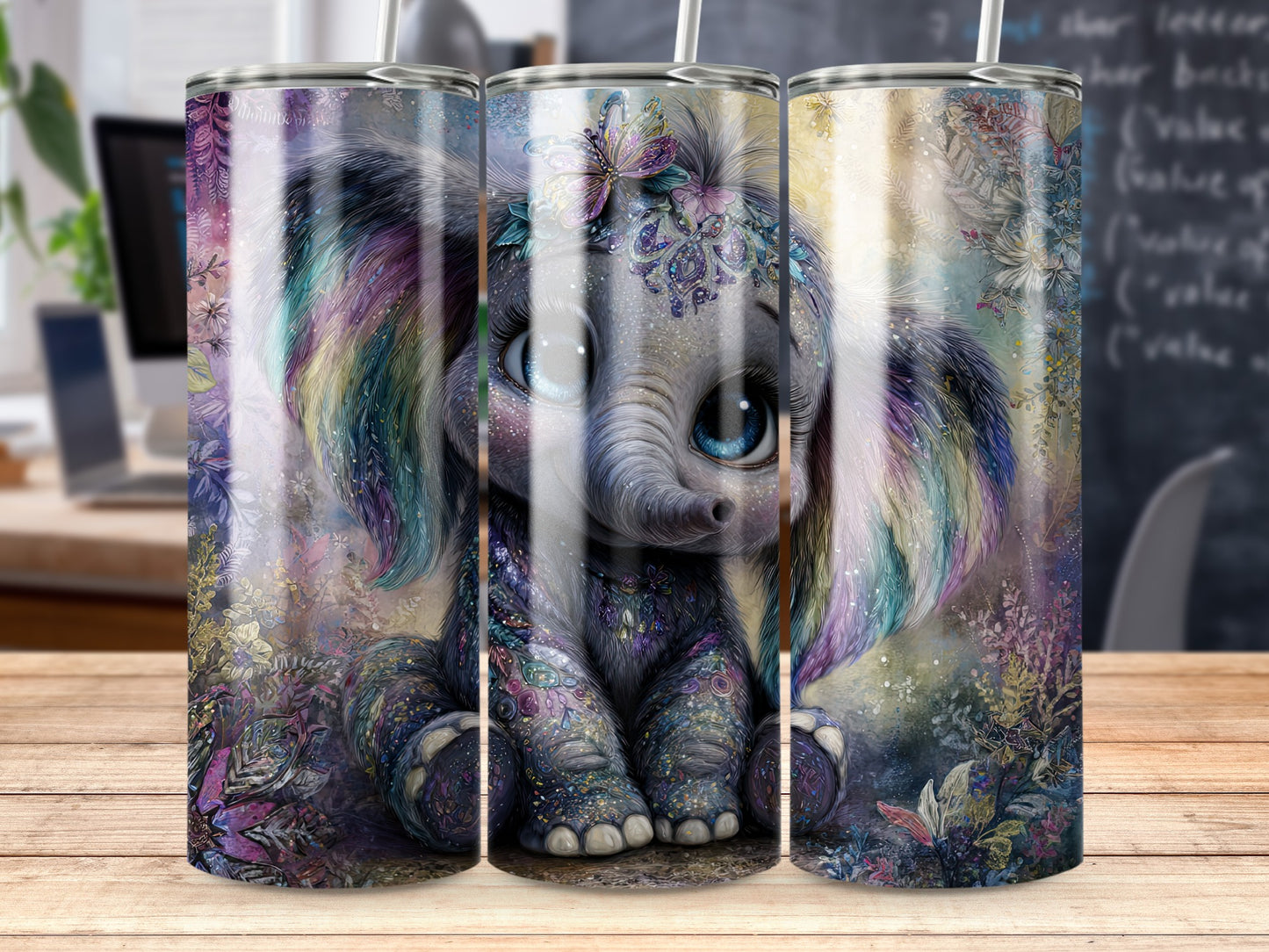 Cute Colorful Elephant Design Travel Tumbler Cup