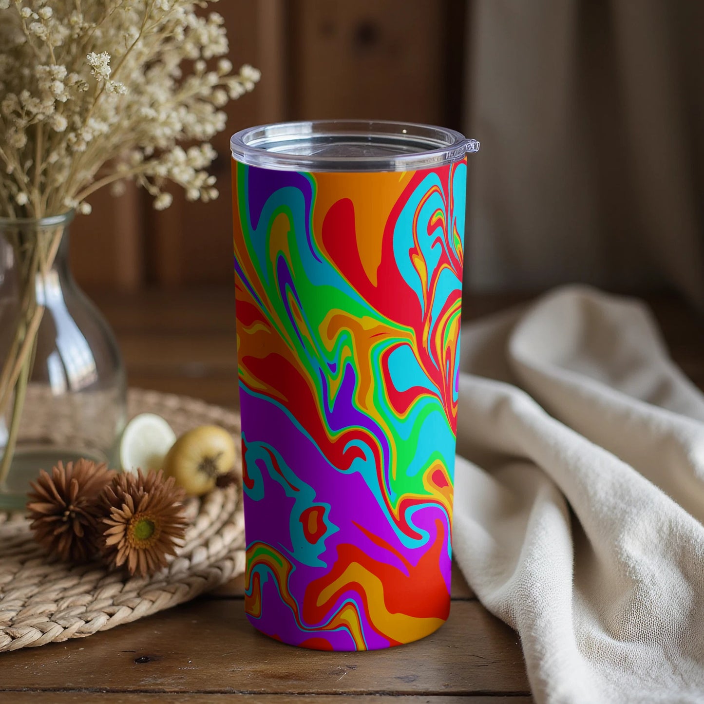 Vibrant Multicolor Swirl Pattern Insulated Tumbler