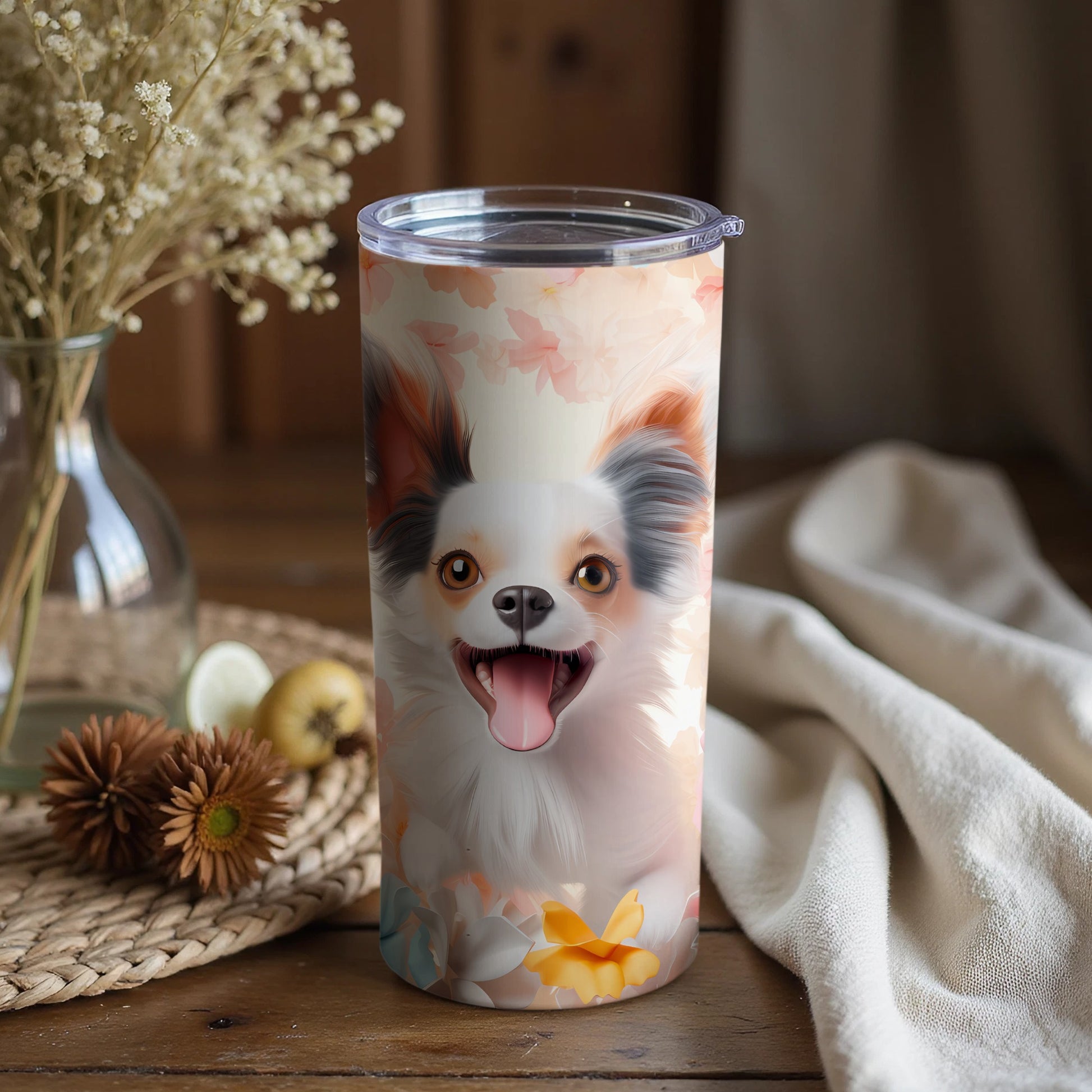 Happy Chihuahua Smile Floral Background Tumbler product type
Happy dog, Smiling pet, Chihuahua, Dog tumbler, Pet lover, Floral design, Flower print, Pink flowers, Cute dog, Animal art, Drinkware, Beverage holder, Gift for her, Gift for him, Birthday gift, Pup tumbler, Spring aesthetic, Summer vibes, Unique gift, Travel cup