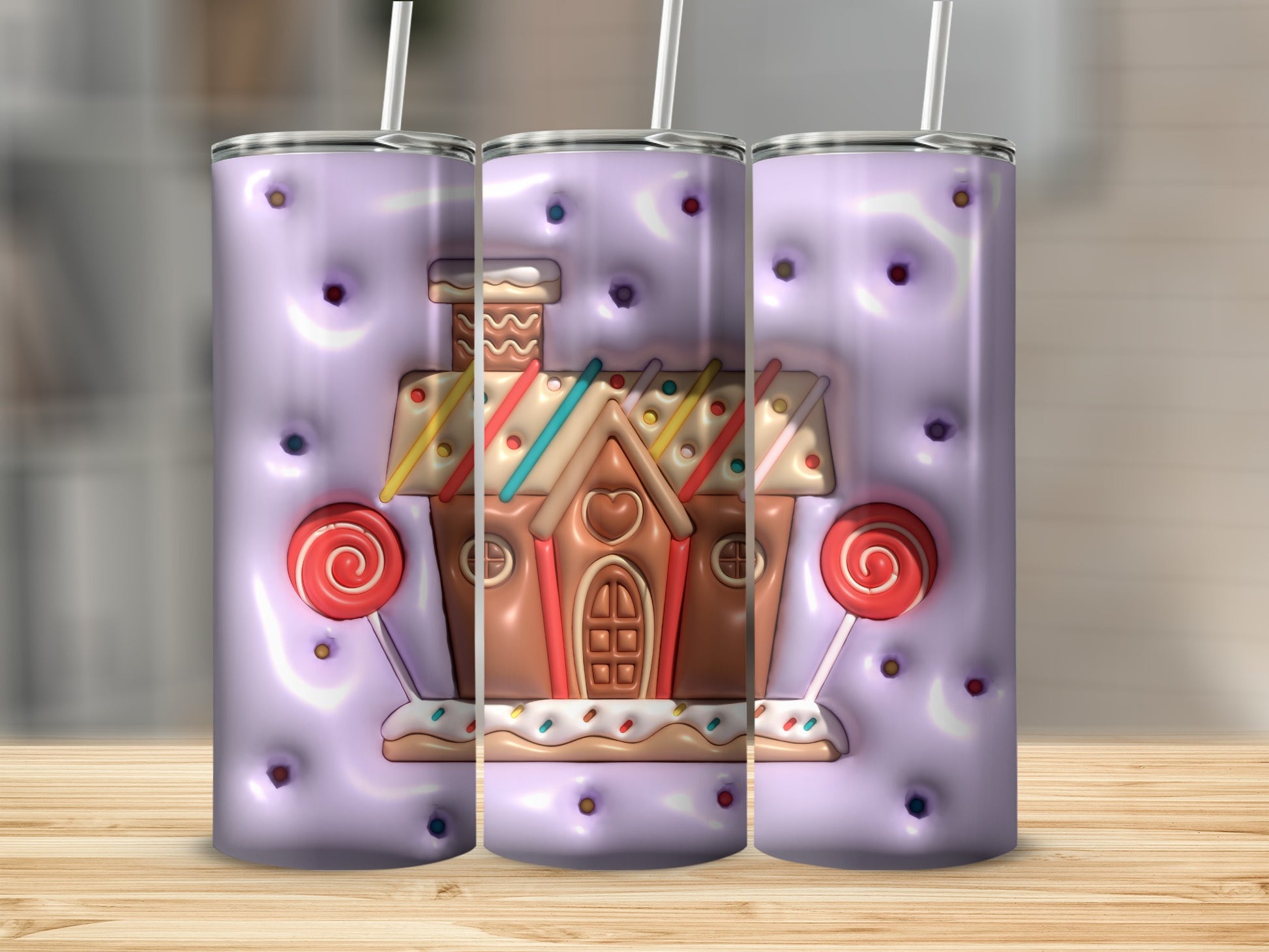 Gingerbread House with Lollipop Tumbler for Holiday Drinks