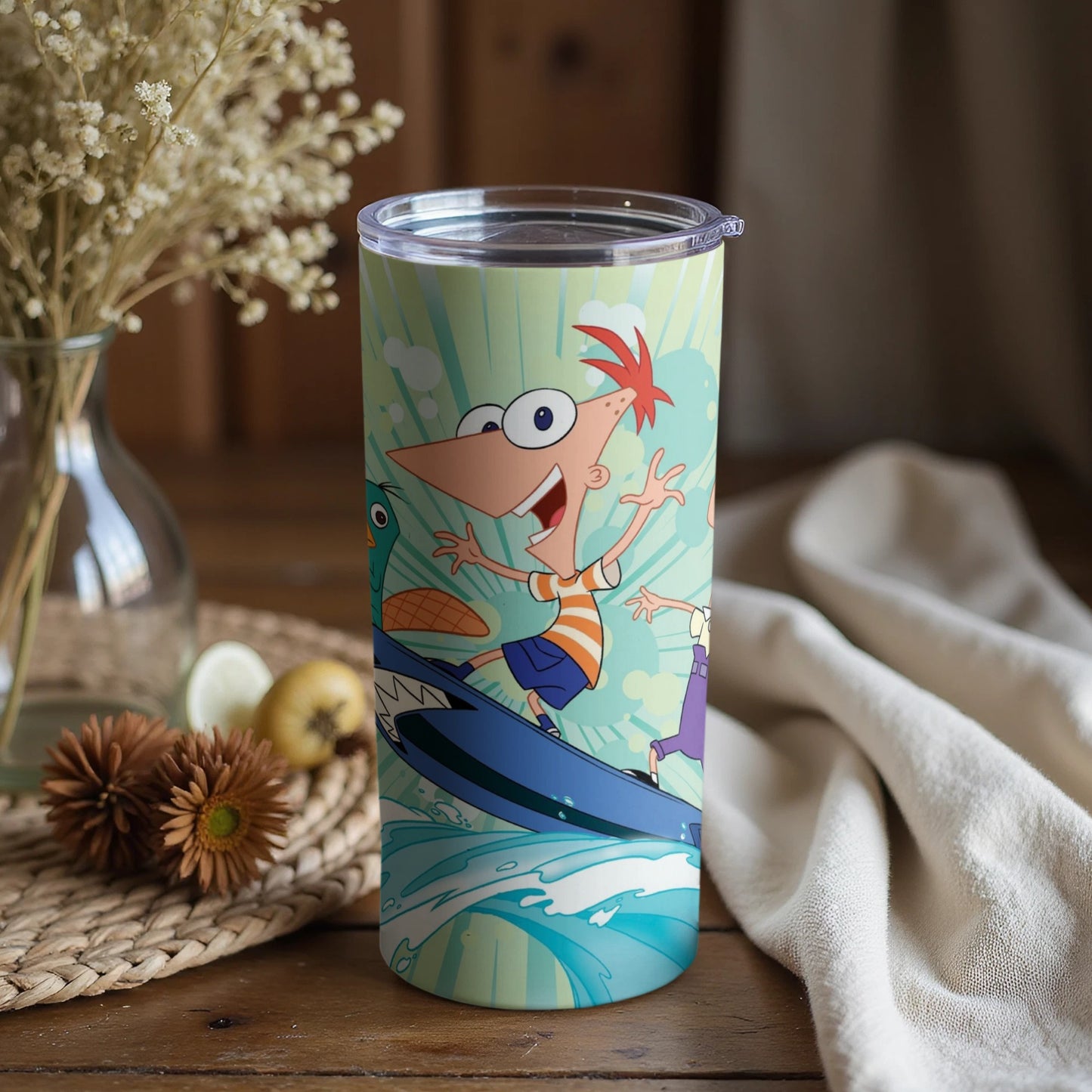 Fun Cartoon Characters Surfing Design Tumbler