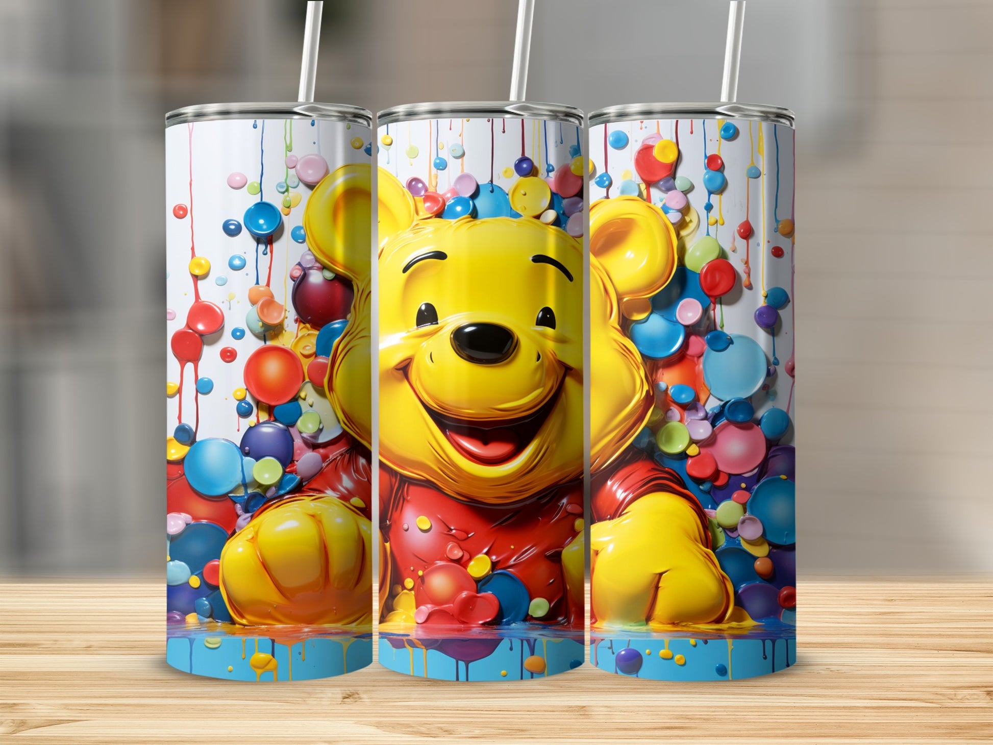 Colorful Bear Themed Tumbler with Straw for Drinks