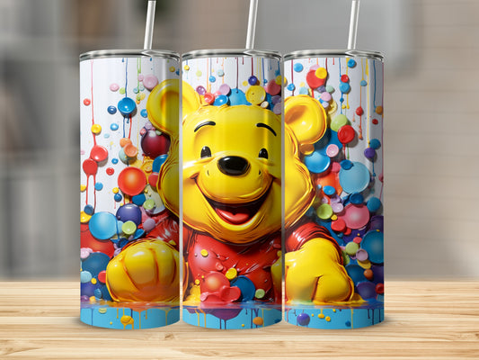 Colorful Bear Themed Tumbler with Straw for Drinks