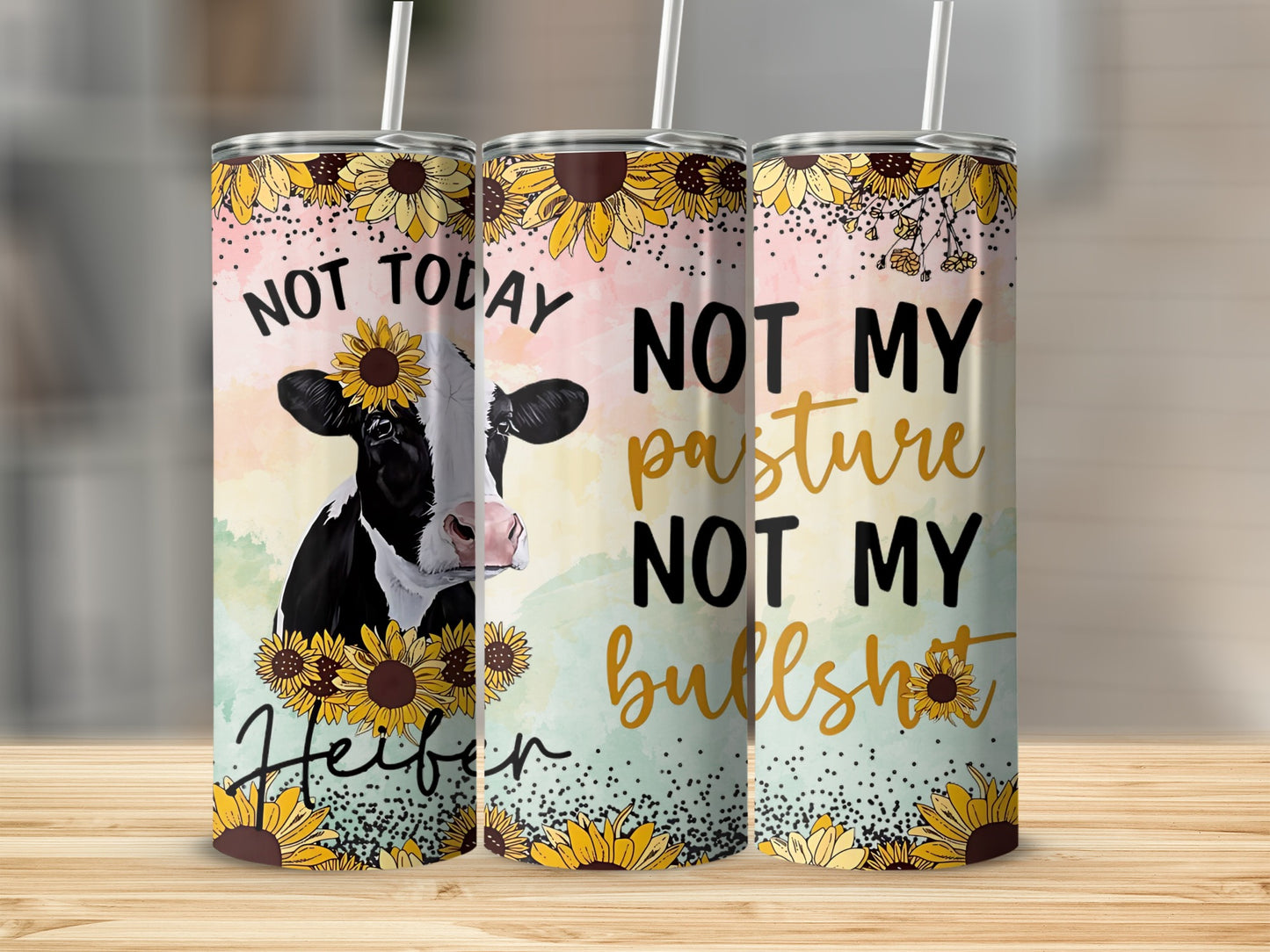 Fun Cow and Sunflower Design Tumblers with Quotes