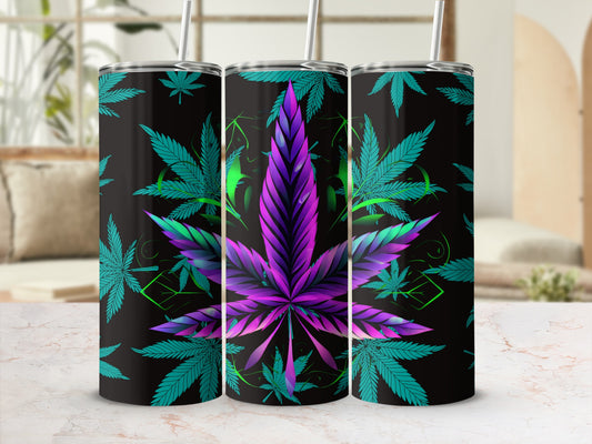 Vibrant Green and Purple Leaf Design Tumbler