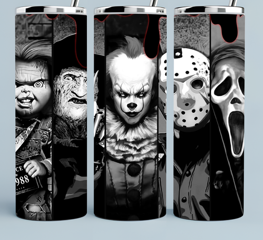 Halloween Tumbler Freddy, Pennywise, Jason, Chucky tumbler