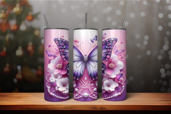 Purple Butterflies with Flowers