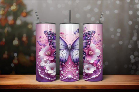 Purple Butterflies with Flowers