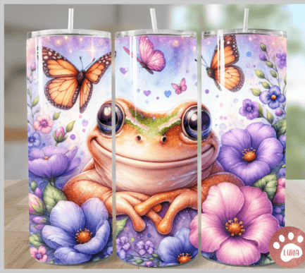 Lilac Frog with butterflies and flowers tumbler