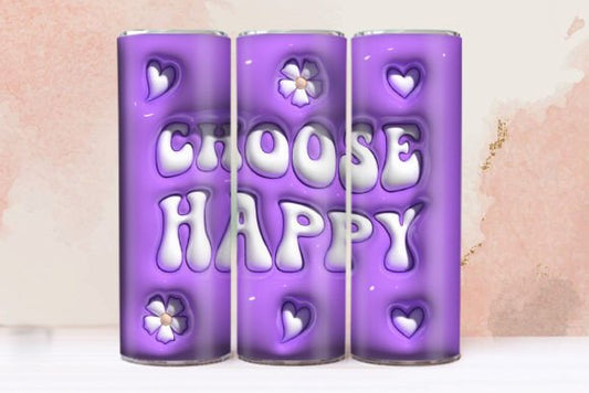 3D Puff Choose Happy Purple Tumbler