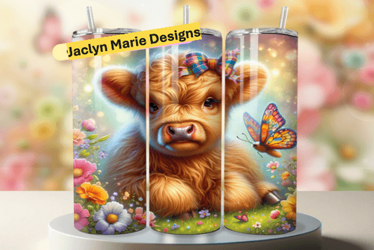 Floral Highland Cow tumbler